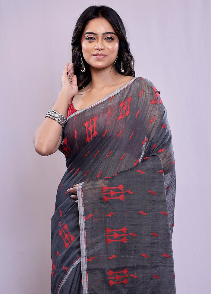 Grey Khadi Cotton Saree With Blouse Piece - Indian Silk House Agencies