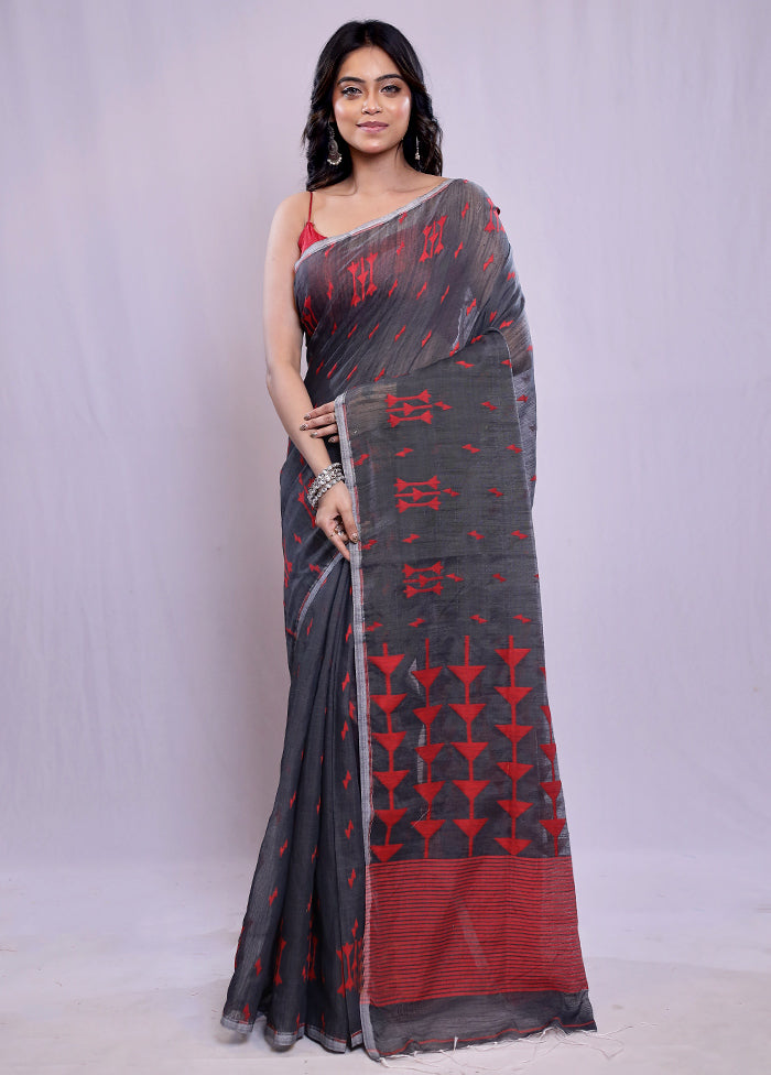 Grey Khadi Cotton Saree With Blouse Piece - Indian Silk House Agencies