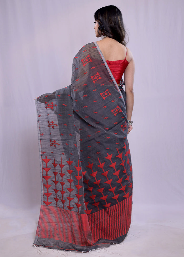 Grey Khadi Cotton Saree With Blouse Piece - Indian Silk House Agencies