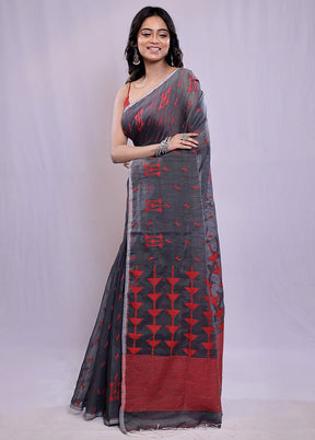 Grey Khadi Cotton Saree With Blouse Piece - Indian Silk House Agencies