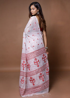 White Khadi Cotton Saree With Blouse Piece