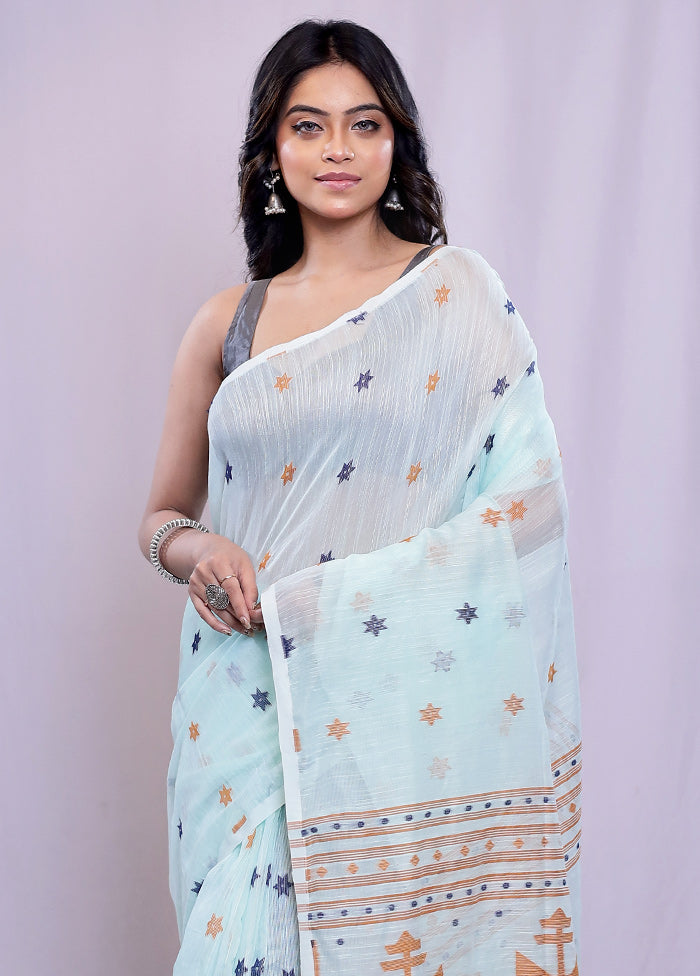 Blue Cotton Saree With Blouse Piece