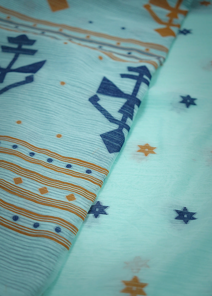 Blue Cotton Saree With Blouse Piece