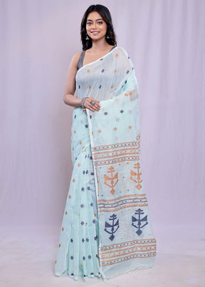 Blue Khadi Cotton Saree With Blouse Piece - Indian Silk House Agencies