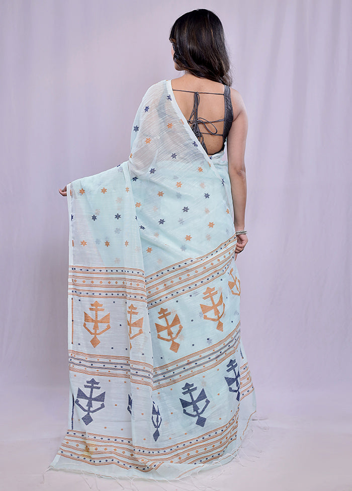 Blue Khadi Cotton Saree With Blouse Piece - Indian Silk House Agencies