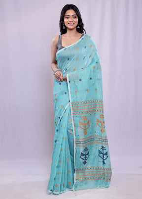 Green Khadi Cotton Saree With Blouse Piece - Indian Silk House Agencies