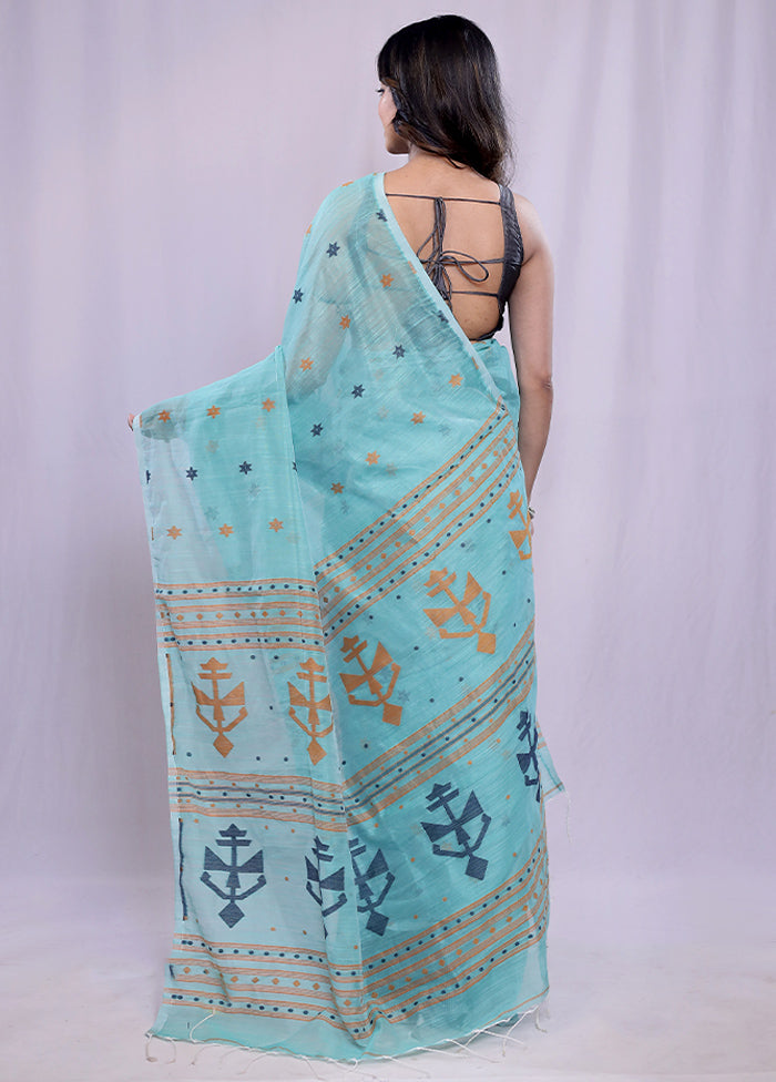 Green Khadi Cotton Saree With Blouse Piece - Indian Silk House Agencies