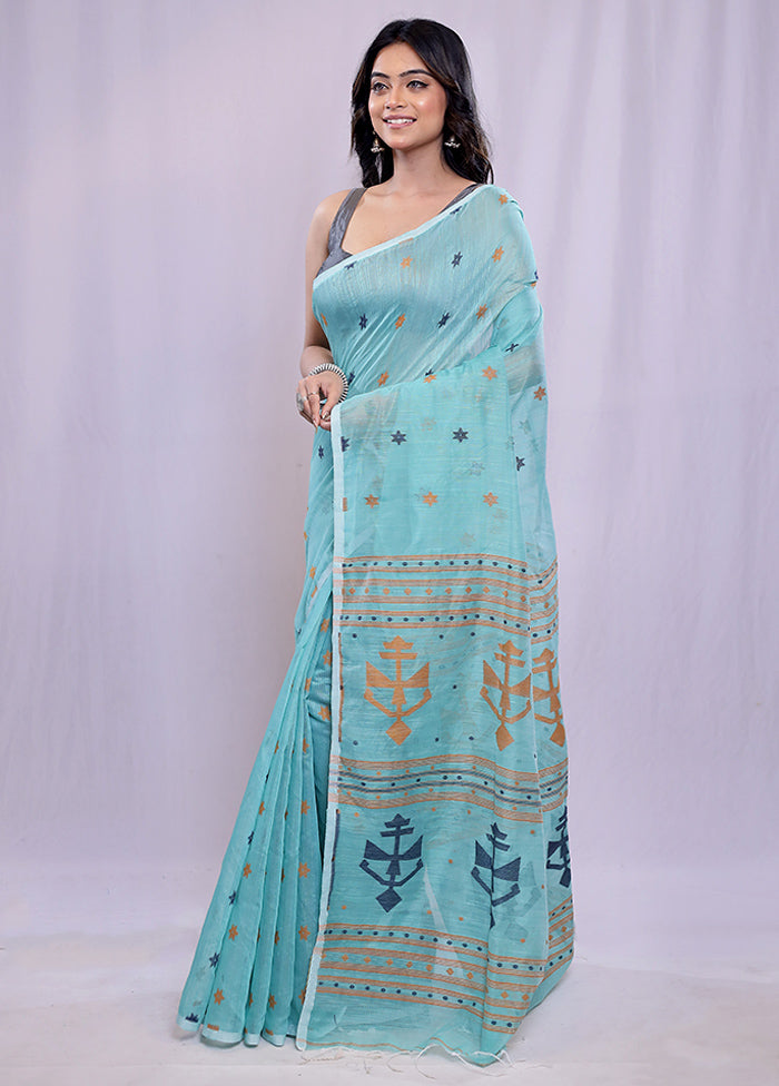 Green Khadi Cotton Saree With Blouse Piece - Indian Silk House Agencies