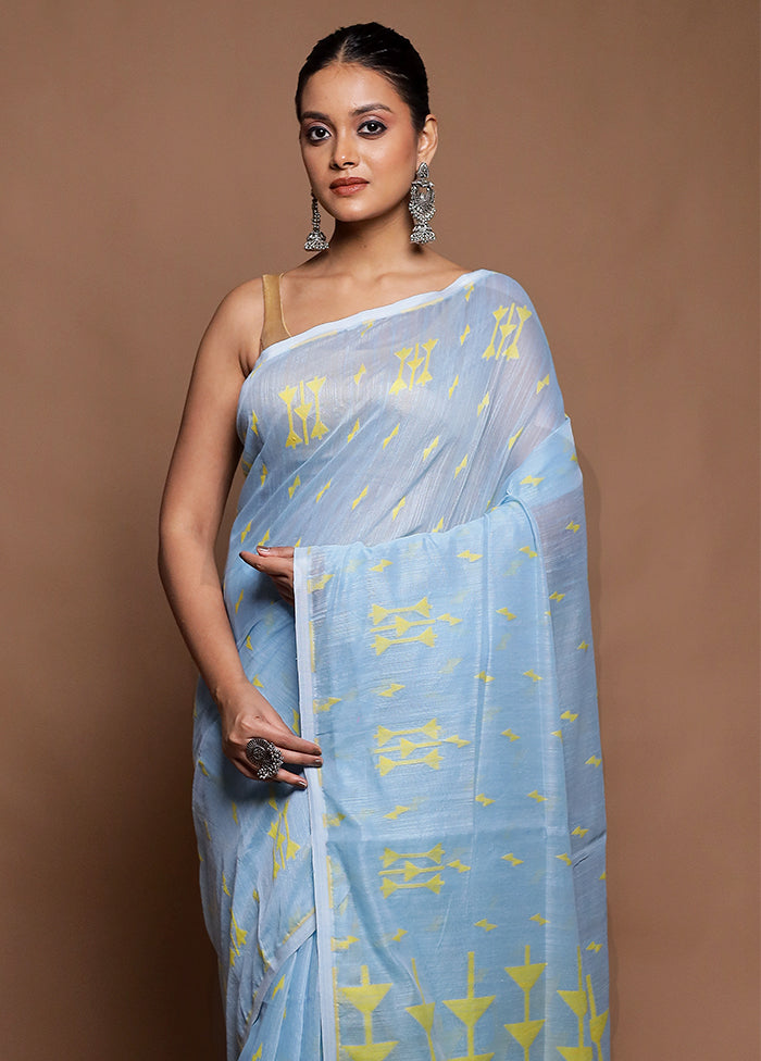 Blue Cotton Saree With Blouse Piece