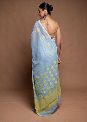 Blue Cotton Saree With Blouse Piece