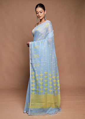 Blue Cotton Saree With Blouse Piece