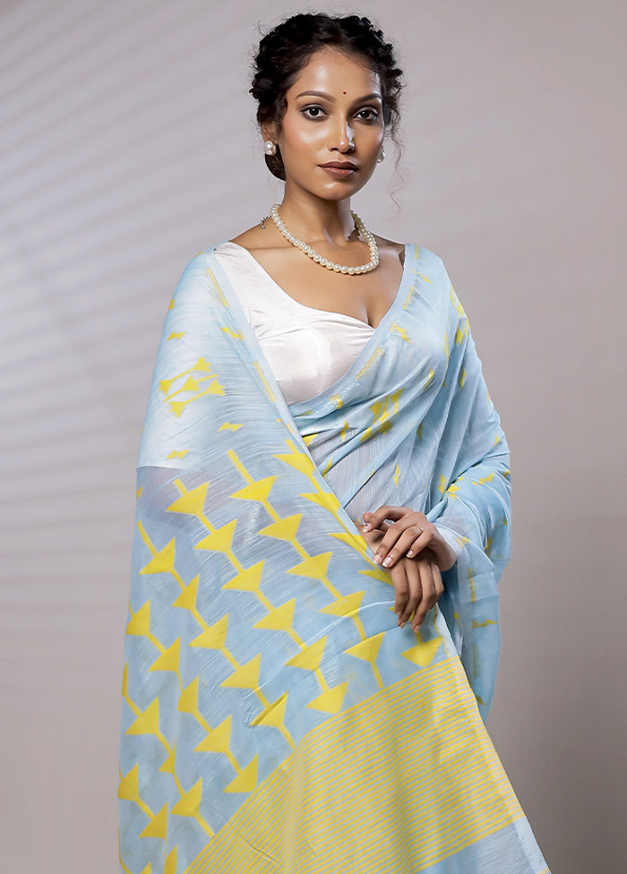 Blue Khadi Cotton Saree With Blouse Piece - Indian Silk House Agencies