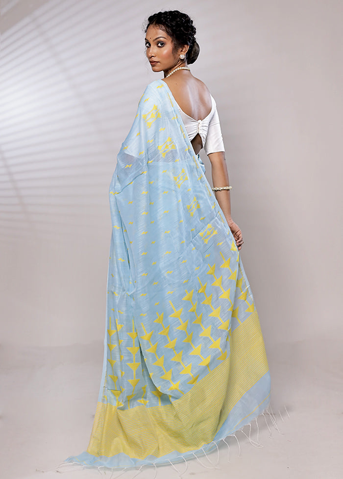 Blue Khadi Cotton Saree With Blouse Piece - Indian Silk House Agencies