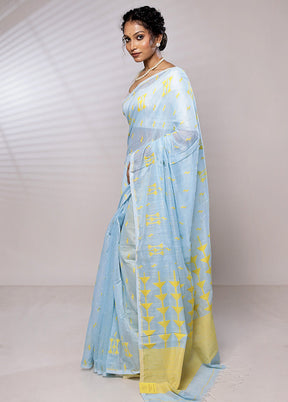 Blue Khadi Cotton Saree With Blouse Piece - Indian Silk House Agencies