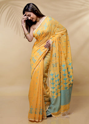 Orange Khadi Cotton Saree Without Blouse Piece - Indian Silk House Agencies