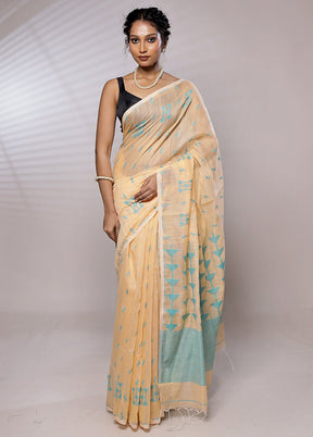 Cream Khadi Cotton Saree With Blouse Piece - Indian Silk House Agencies