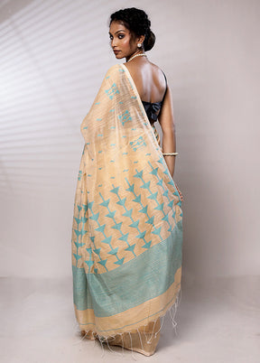 Cream Khadi Cotton Saree With Blouse Piece - Indian Silk House Agencies