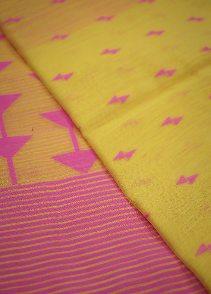 Yellow Cotton Saree With Blouse Piece