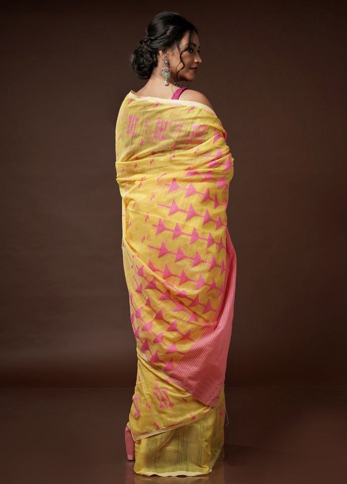 Yellow Khadi Cotton Saree With Blouse Piece - Indian Silk House Agencies