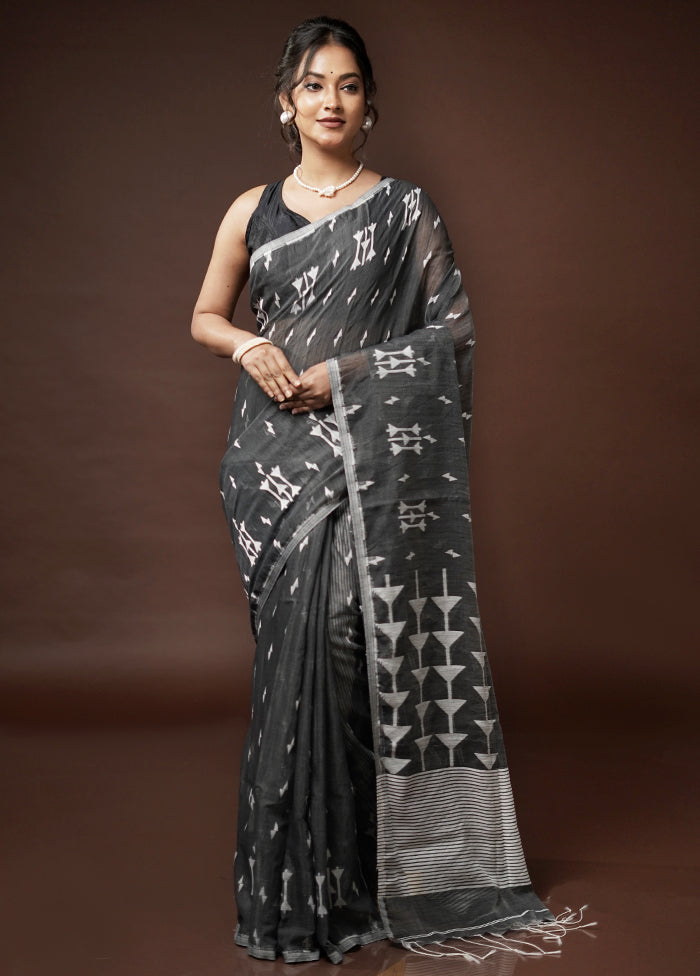 Grey Khadi Cotton Saree With Blouse Piece - Indian Silk House Agencies