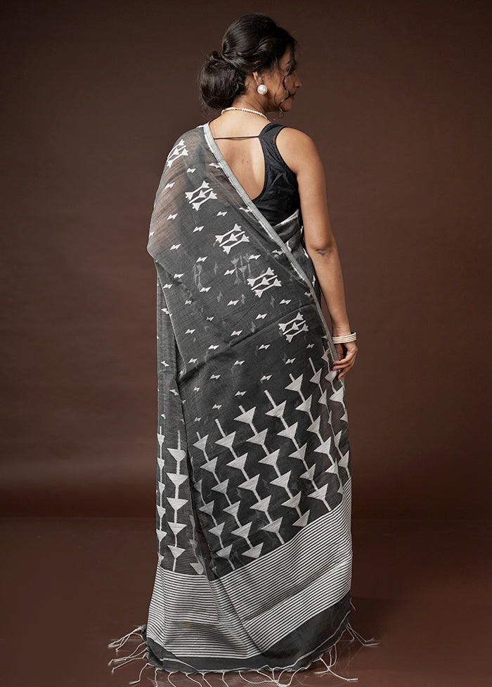 Grey Khadi Cotton Saree With Blouse Piece - Indian Silk House Agencies