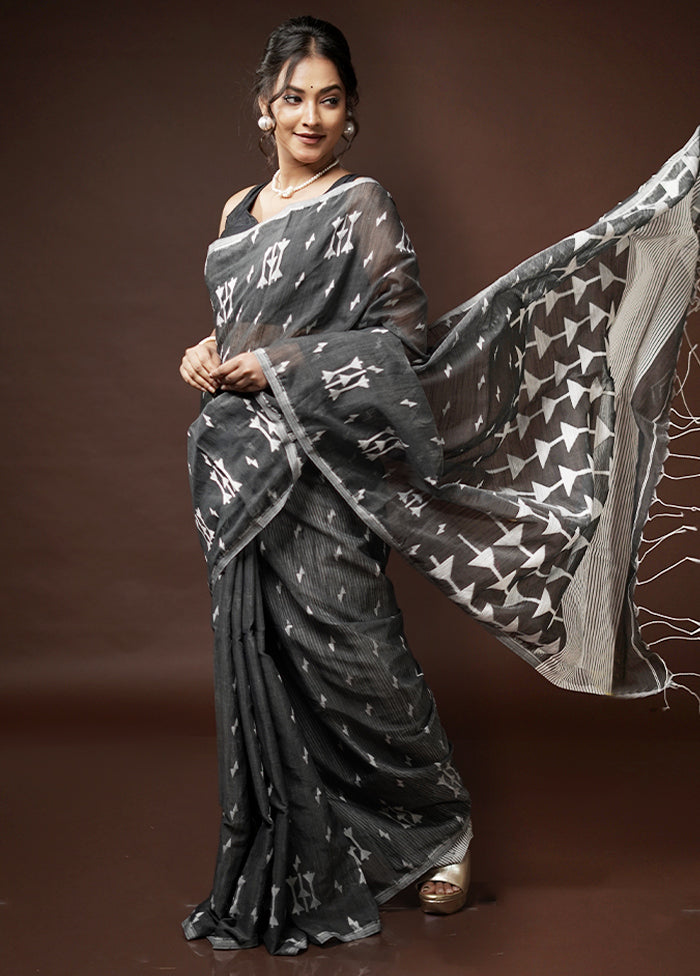 Grey Khadi Cotton Saree With Blouse Piece - Indian Silk House Agencies