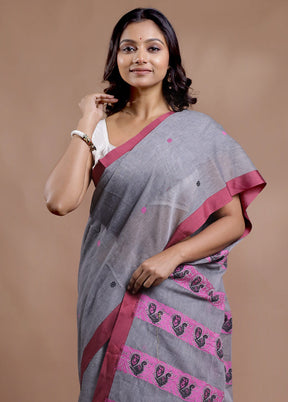 Grey Khadi Cotton Saree With Blouse Piece - Indian Silk House Agencies