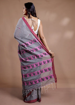 Grey Khadi Cotton Saree With Blouse Piece - Indian Silk House Agencies