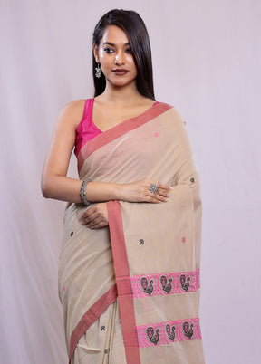 Cream Khadi Cotton Saree With Blouse Piece - Indian Silk House Agencies