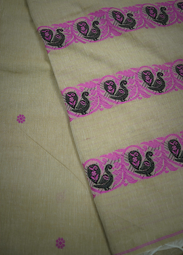 Cream Khadi Cotton Saree With Blouse Piece - Indian Silk House Agencies