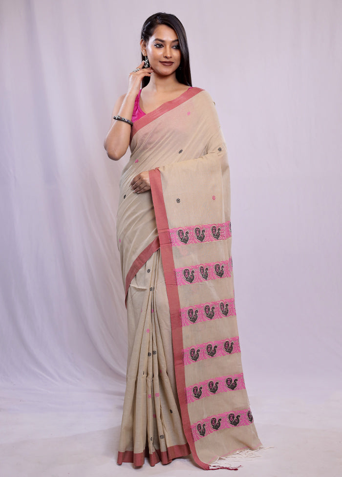 Cream Khadi Cotton Saree With Blouse Piece - Indian Silk House Agencies