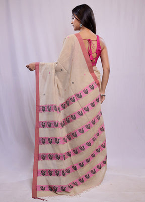 Cream Khadi Cotton Saree With Blouse Piece - Indian Silk House Agencies