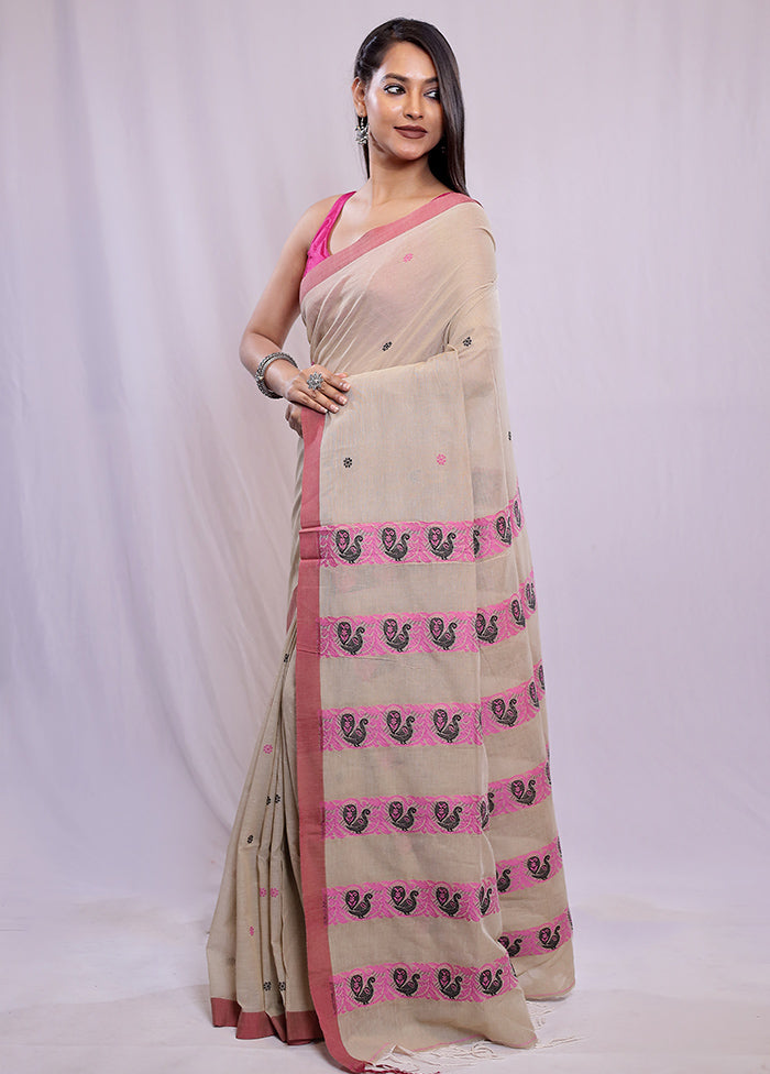 Cream Khadi Cotton Saree With Blouse Piece - Indian Silk House Agencies