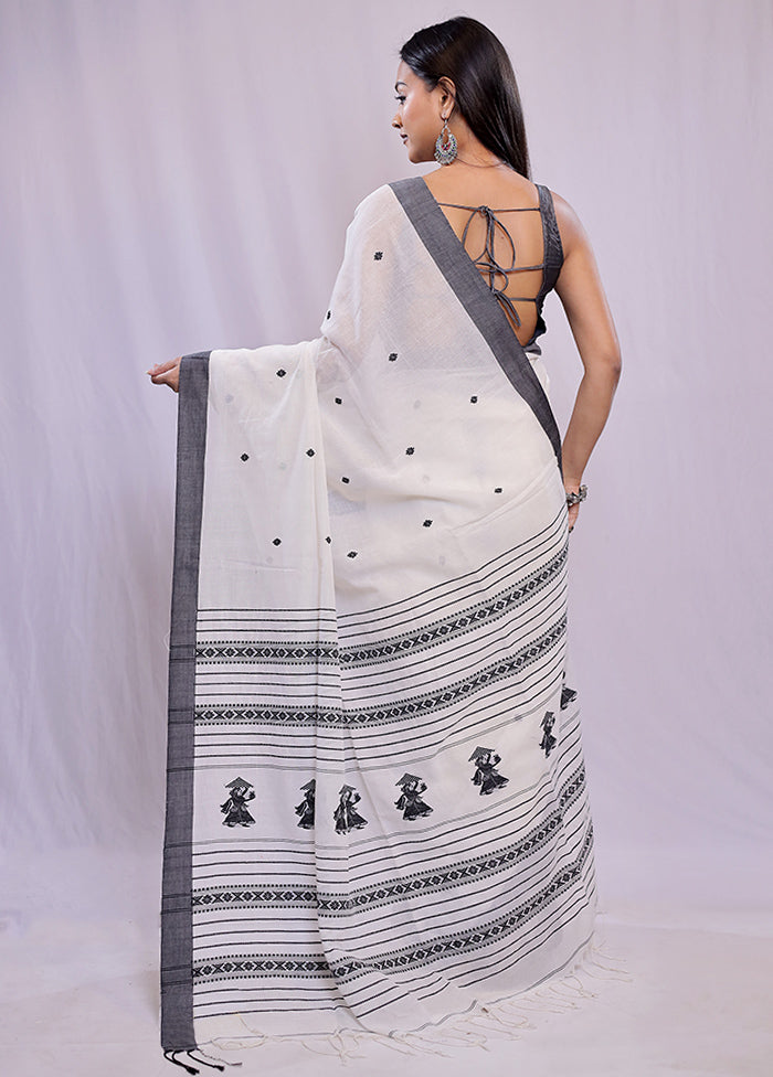 White Khadi Cotton Saree With Blouse Piece - Indian Silk House Agencies