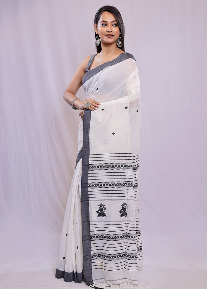 White Khadi Cotton Saree With Blouse Piece - Indian Silk House Agencies