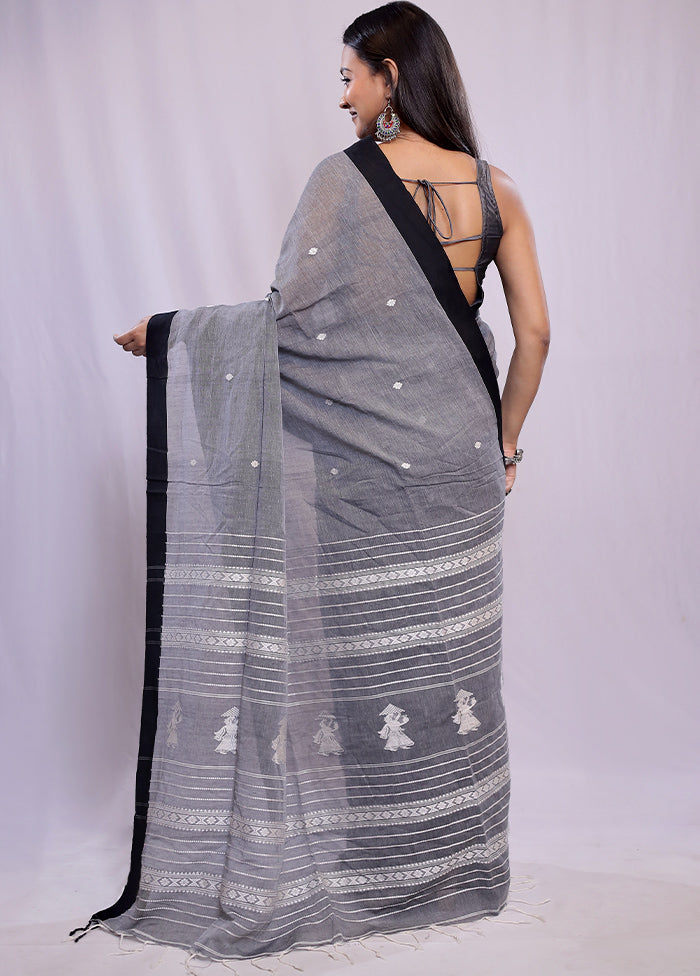 Grey Khadi Cotton Saree With Blouse Piece - Indian Silk House Agencies