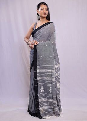 Grey Khadi Cotton Saree With Blouse Piece - Indian Silk House Agencies