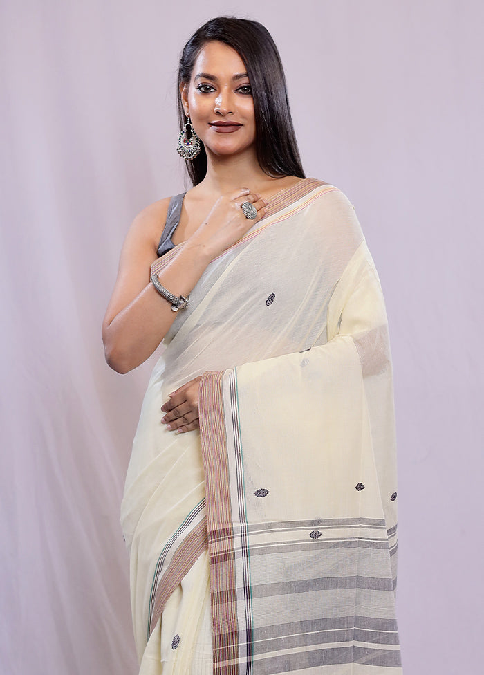 Cream Khadi Cotton Saree With Blouse Piece - Indian Silk House Agencies