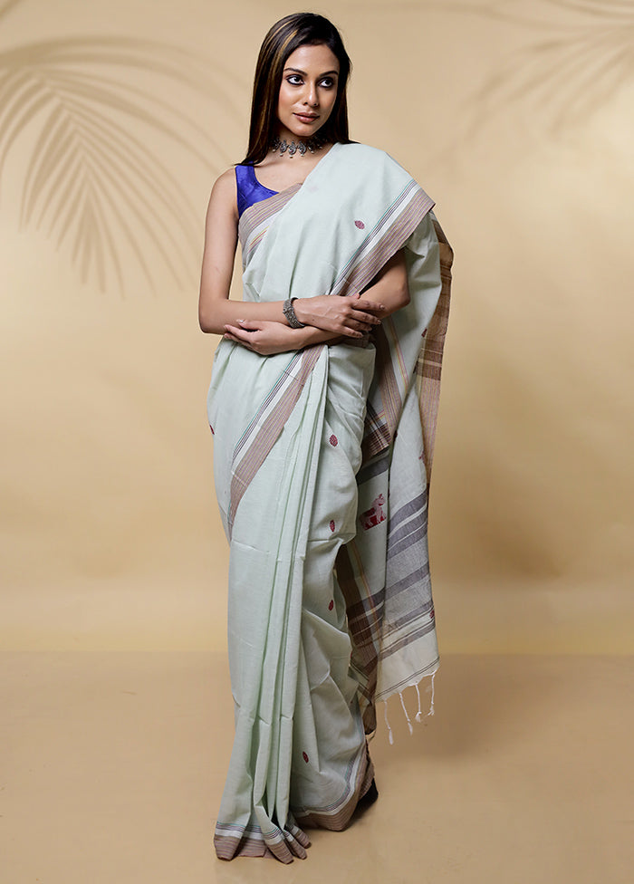 Green Khadi Cotton Saree Without Blouse Piece - Indian Silk House Agencies