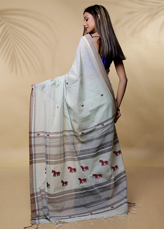 Green Khadi Cotton Saree Without Blouse Piece - Indian Silk House Agencies