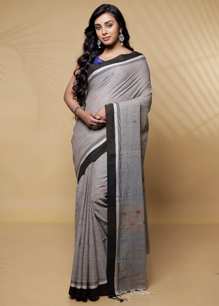 Grey Khadi Cotton Saree Without Blouse Piece - Indian Silk House Agencies