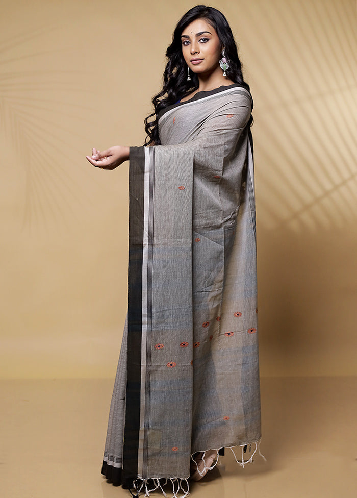 Grey Khadi Cotton Saree Without Blouse Piece - Indian Silk House Agencies