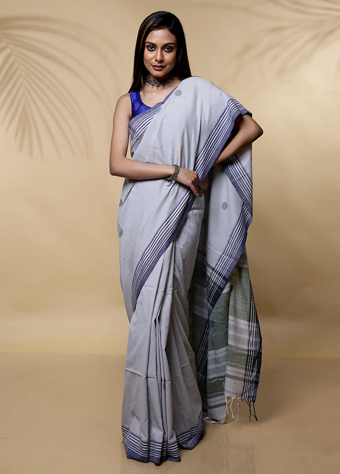 Grey Khadi Cotton Saree Without Blouse Piece - Indian Silk House Agencies