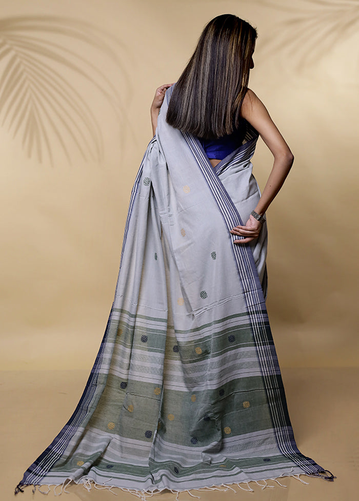 Grey Khadi Cotton Saree Without Blouse Piece - Indian Silk House Agencies