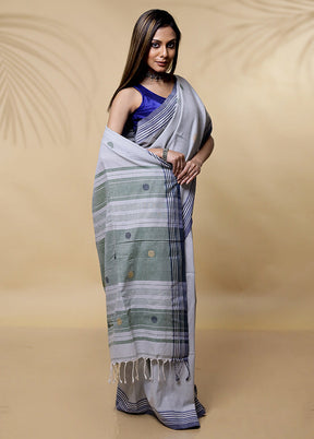 Grey Khadi Cotton Saree Without Blouse Piece - Indian Silk House Agencies