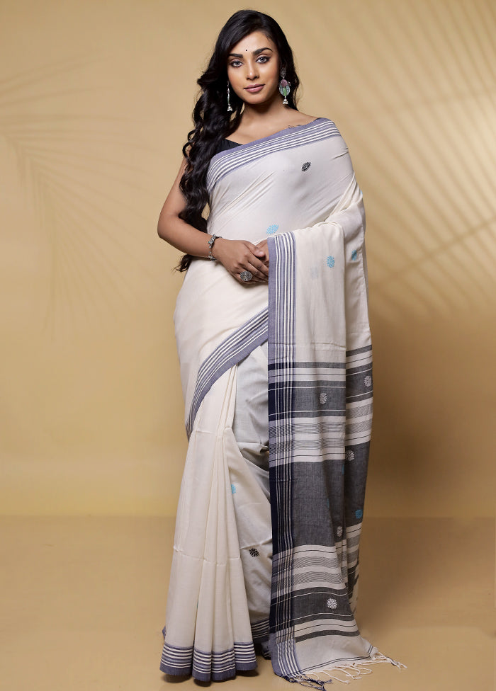 Grey Khadi Cotton Saree Without Blouse Piece - Indian Silk House Agencies