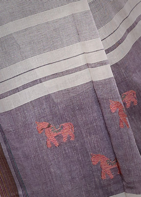 Grey Khadi Cotton Saree With Blouse Piece - Indian Silk House Agencies