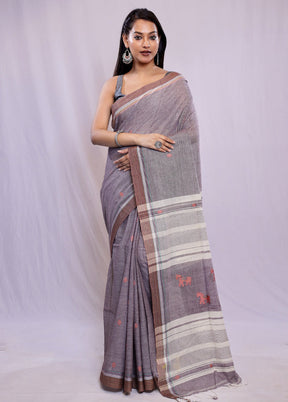 Grey Khadi Cotton Saree With Blouse Piece - Indian Silk House Agencies