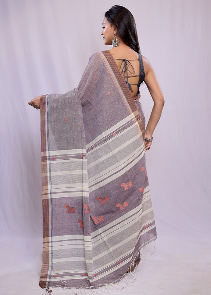 Grey Khadi Cotton Saree With Blouse Piece - Indian Silk House Agencies