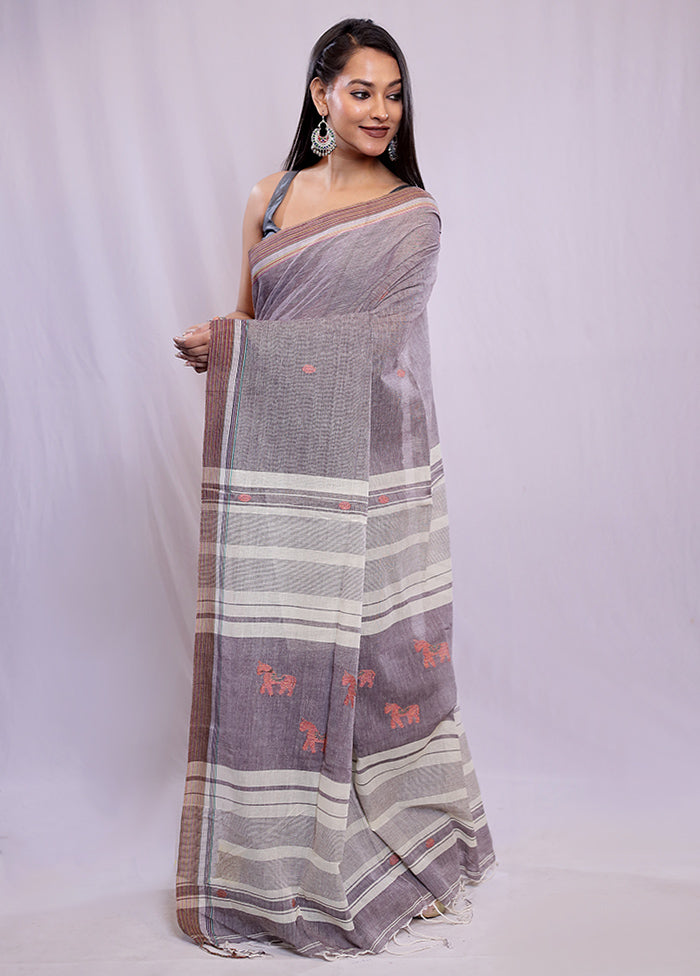 Grey Khadi Cotton Saree With Blouse Piece - Indian Silk House Agencies